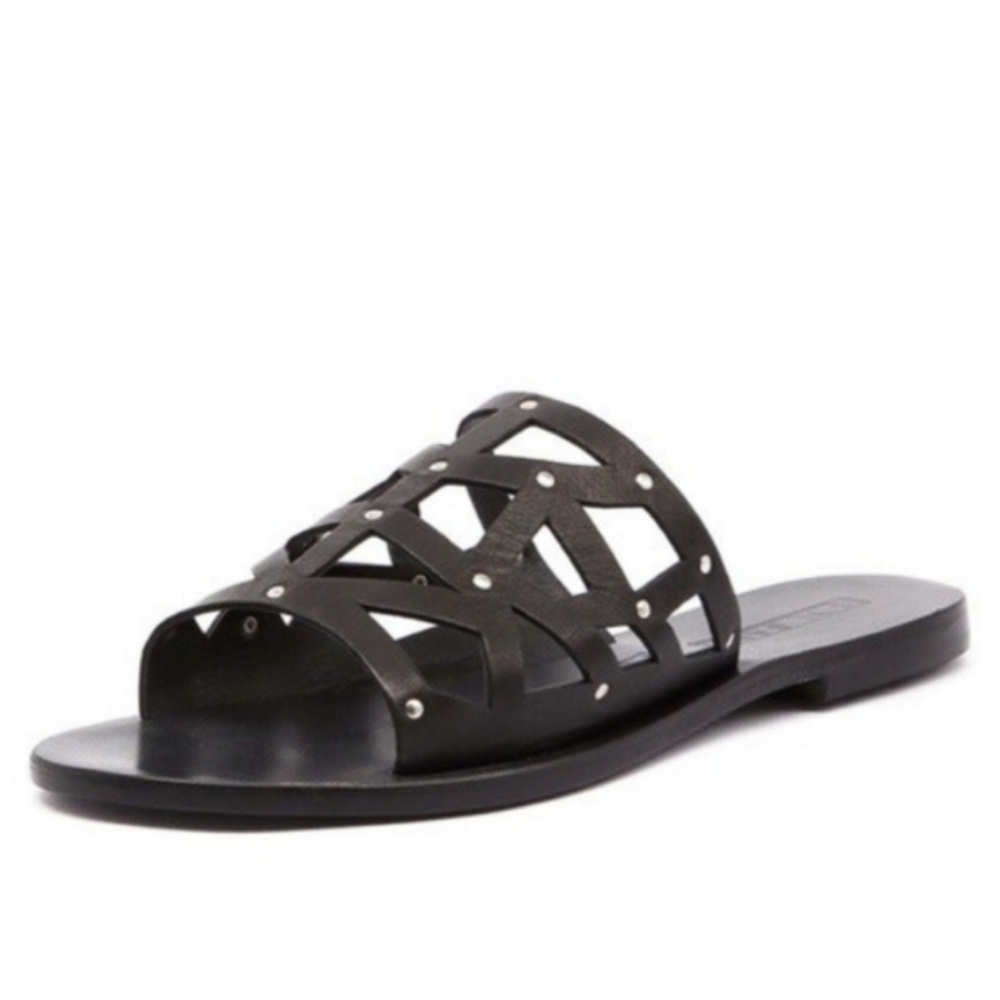 🌸 Anthropologie Sol Sana Cutout Caged Studded Black Sandal Flat Slides 38